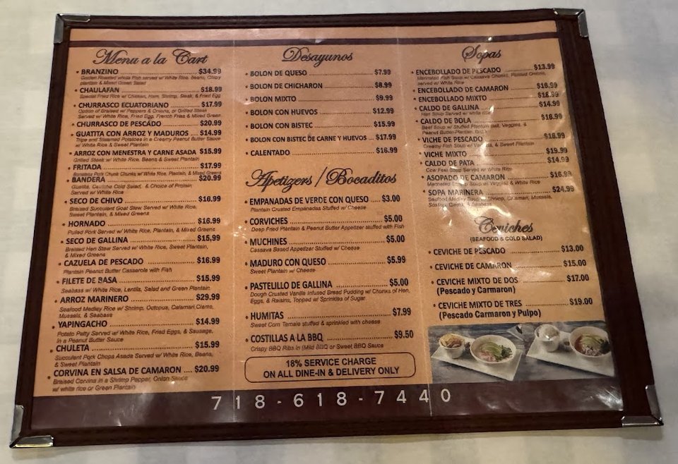 Menu page showing beverages and restaurant offerings.